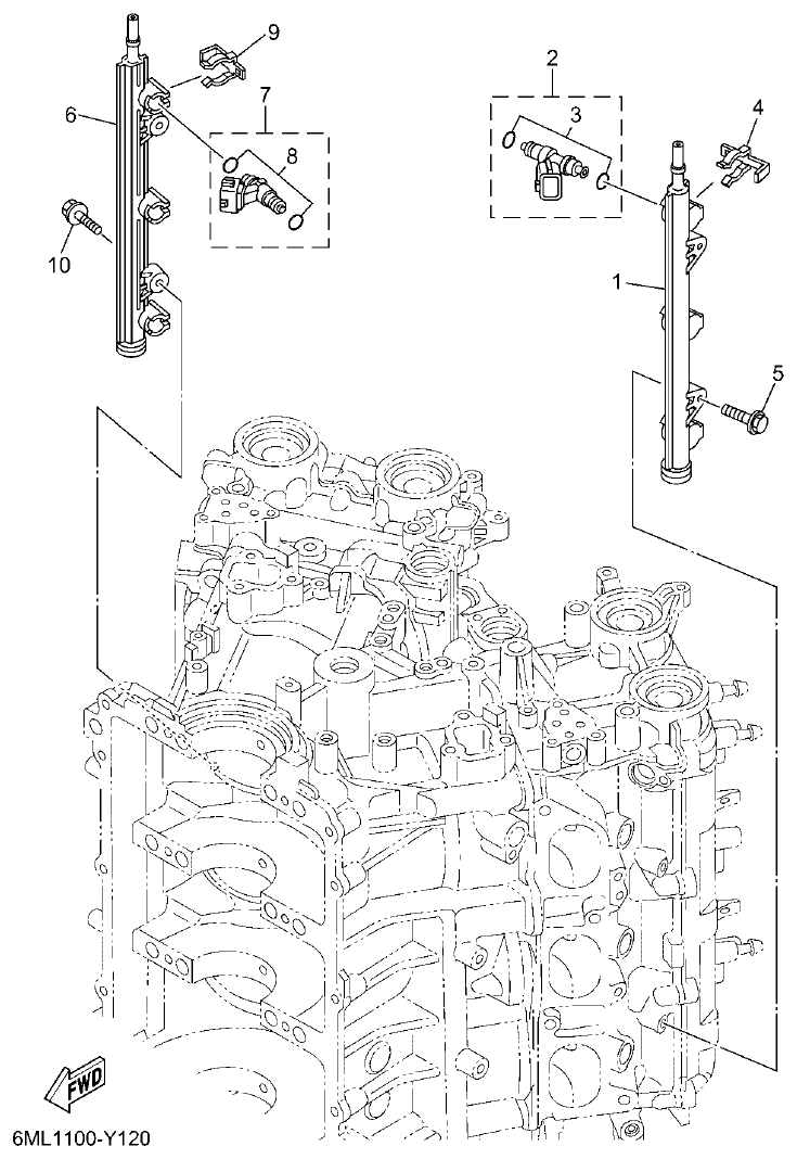 Yamaha F350BST, FL350BST THROTTLE BODY ASSY 2 parts diagram